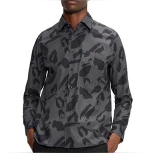 Ted Baker Long Sleeve Button Up Shirt Karpas Animal Print Charcoal Mens 6 2XL